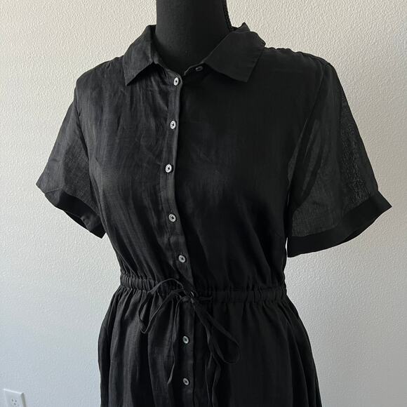 J Crew Cerise Shirt Dress In Ramie Size 8 Black - Picture 4 of 10